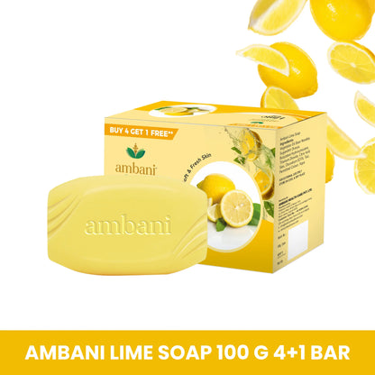 AMBANI HEALTH CARE Lime Soap I Refreshing Bathing Bar I Freshness of Lemon I Healthy Skin I Paraben Free I Handmade Natural with Essential Oils I Reducing Tanning I for All Skin Types (Set of 4 + 1)