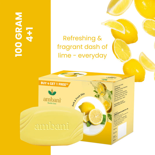 AMBANI HEALTH CARE Lime Soap I Refreshing Bathing Bar I Freshness of Lemon I Healthy Skin I Paraben Free I Handmade Natural with Essential Oils I Reducing Tanning I for All Skin Types (Set of 4 + 1)