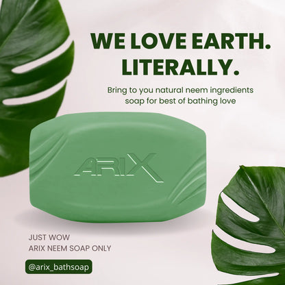 ARIX Neem Soap I Herbal Bathing Bar with Essential Oils I Goodness of Neem Leaves I Anti-Bacterial I for Smooth Soft Moisturised & Nourished Skin (Pack of 4 + 1)