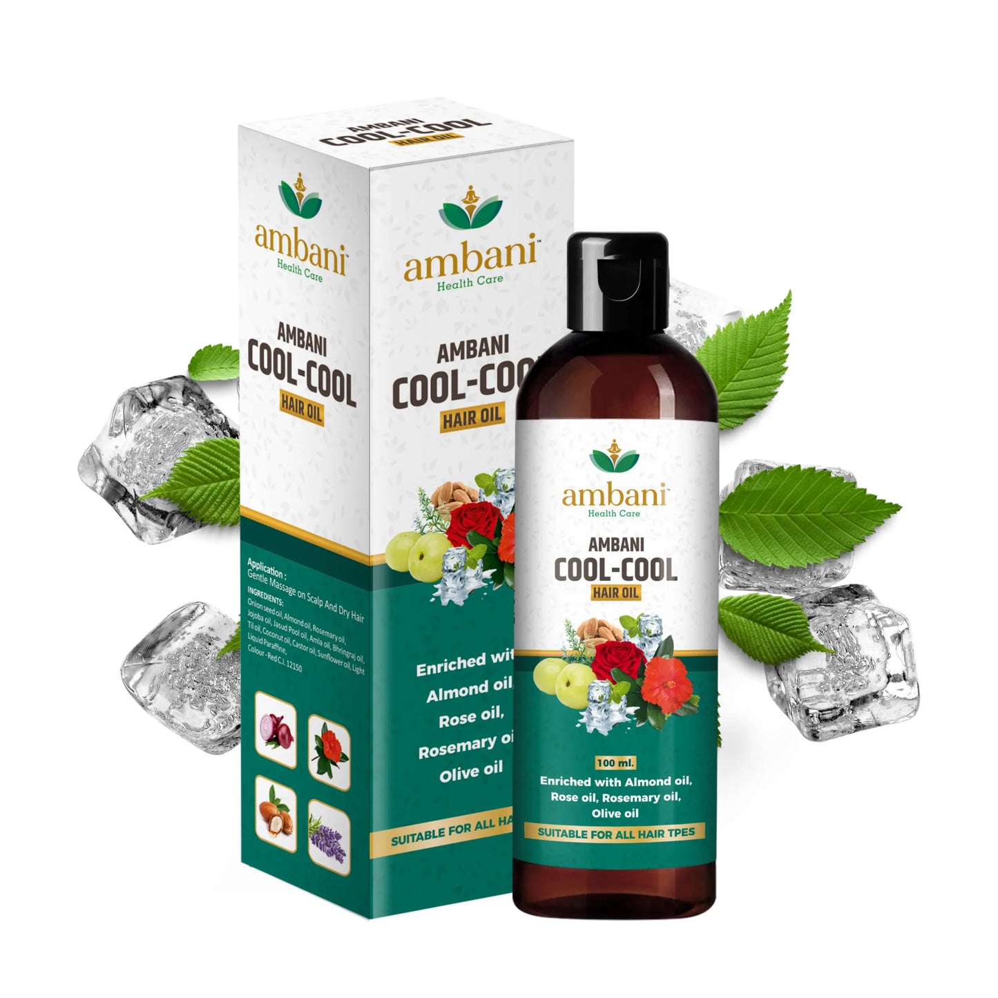 AMBANI HEALTH CARE Cool Hair Oil I with Comb Extension I Unique combination of Ayurvedic Herbs I Relief from Stress, Headache & Body Pain I for Strong, Thick & Shiny Hair I for All Hair Types (100ML)