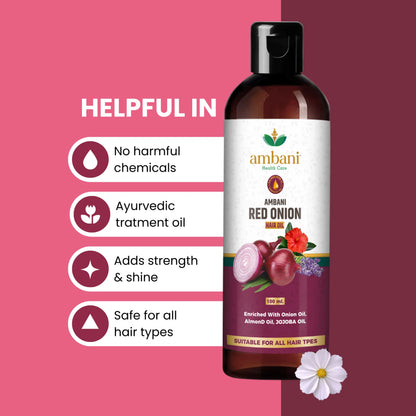 AMBANI HEALTH CARE Red Onion Hair Oil I with Comb Extension I Pure, Natural & Non-Sticky I Control Hair Fall & Dandruff I Stronger & Shiny Hair I Promotes Hair Growth for All Hair Types (100ML+100ML)