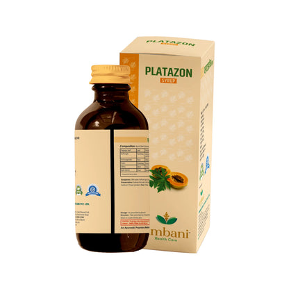 AMBANI HEALTH CARE Platazon Syrup I for Increasing Platelet Count I Building Immunity I No Added Sugar I Ayurvedic Multivitamin Minerals with Papaya Leaf Kalmegh Ashwagandha & Tulsi - 200 ML