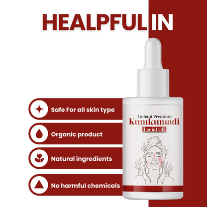 AMBANI HEALTH CARE Kumkumadi Facial Oil I 100% Organic I Natural Ingredients I for Soothing Moisturizing & whitening Skin I Ayurvedic Herbal Oil for Acne, Pimples, & Spots I for Women & men – 30 ML