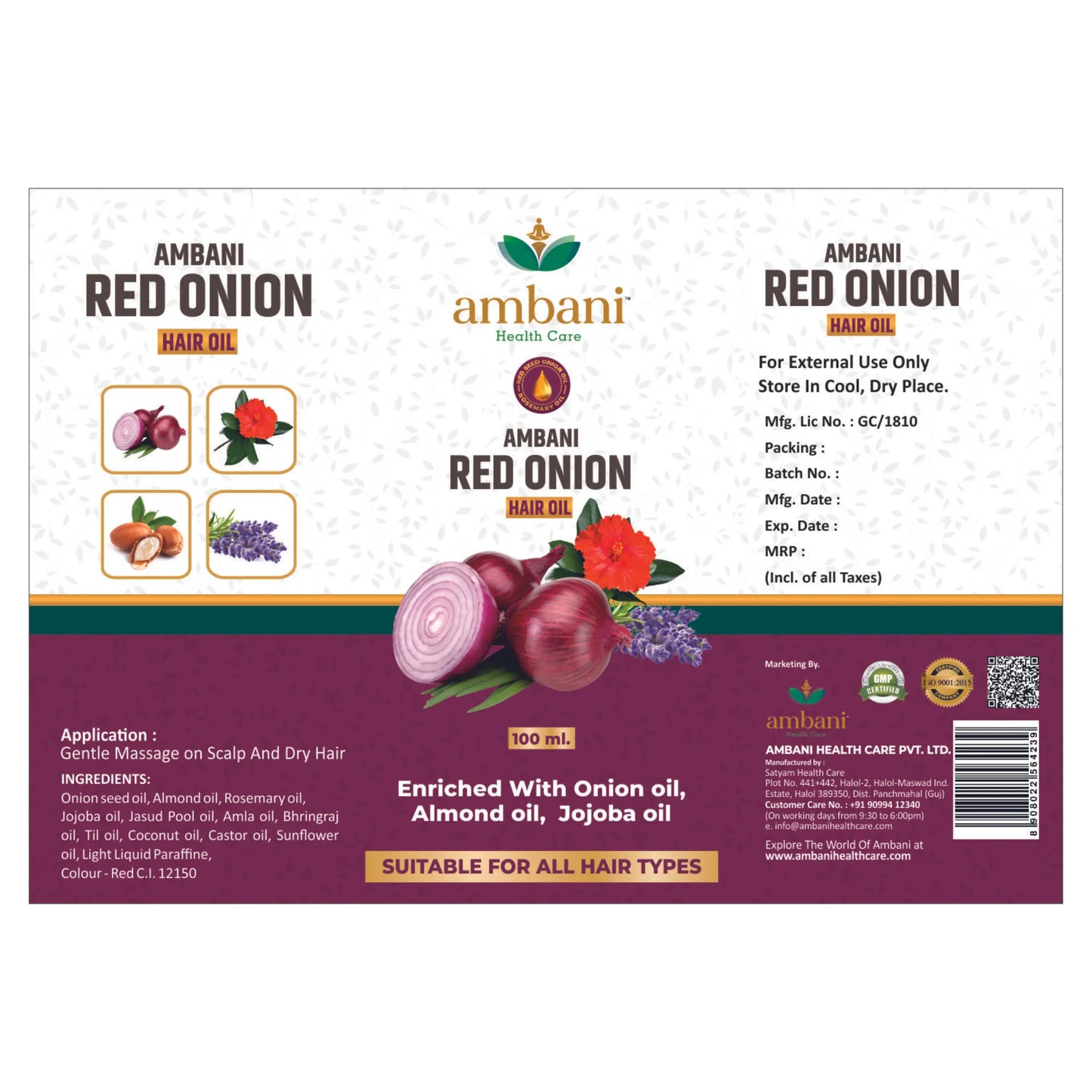AMBANI HEALTH CARE Red Onion Hair Oil I with Comb Extension I Pure, Natural & Non-Sticky I Control Hair Fall & Dandruff I Stronger & Shiny Hair I Promotes Hair Growth for All Hair Types (100ML+100ML)